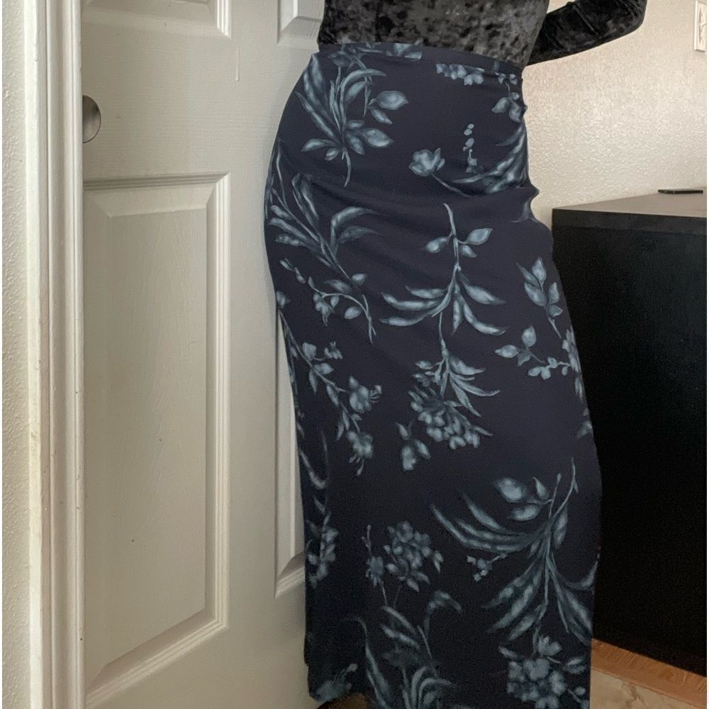 Vintage Floral Maxi Skirt‎ Size 10 Blue Whimsigoth